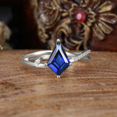 4 Prong Kite Cut 2 Carat Sapphire Promise Ring Nature Inspired Twisted Leaf Ring